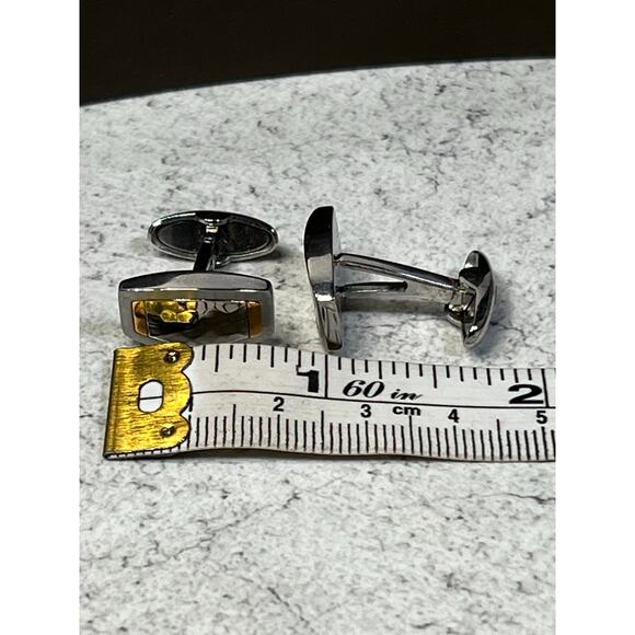 Bailey Banks & Biddle cufflinks hammered stainless steel 18k gold sleek formal - Picture 8 of 8